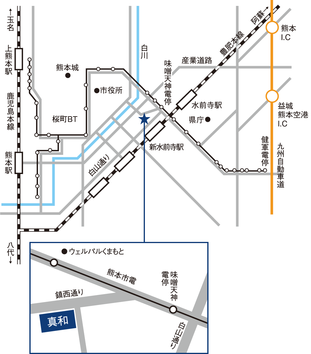 真和中学・高等学校周辺のアクセスマップ