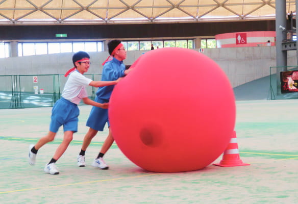 体育祭の大玉競技に取り組む生徒